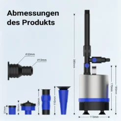 Wiltec Edelstahl Springbrunnenpumpe 50 W 1750 l/h, max. Fontänenhöhe 1,6 m, Teichpumpe inkl. 3 Aufsätze für verschiedene Fontänen, Aquariumpumpe