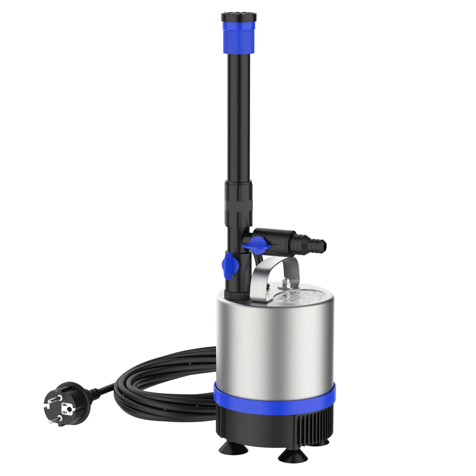 Wiltec Edelstahl Springbrunnenpumpe 50 W 1750 l/h, max. Fontänenhöhe 1,6 m, Teichpumpe inkl. 3 Aufsätze für verschiedene Fontänen, Aquariumpumpe