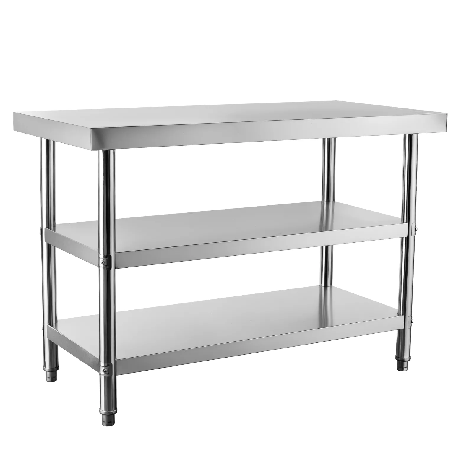 Wiltec Edelstahl Tisch Arbeitstisch Edelstahltisch mit 2 Ablagen 120x60x85cm für Gastro Küche Werkstatt Garten Keller mit höhenverstellbare Füßen