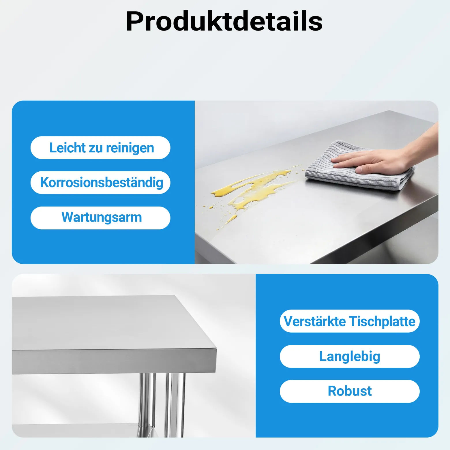 Wiltec Edelstahl Tisch Arbeitstisch Edelstahltisch mit 2 Ablagen 120x60x85cm für Gastro Küche Werkstatt Garten Keller mit höhenverstellbare Füßen