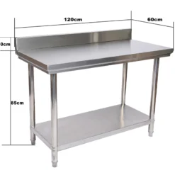 Wiltec Edelstahl Tisch Arbeitstisch Edelstahltisch mit Aufkantung 120x60x85cm für Gastro Küche Werkstatt Garten Keller mit höhenverstellbare Füßen
