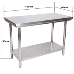 Wiltec Edelstahl Tisch Arbeitstisch Edelstahltisch mit Ablage 100x60x85cm für Gastro Küche Werkstatt Garten Keller mit höhenverstellbare Füßen