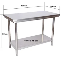 Wiltec Edelstahl Tisch Arbeitstisch Edelstahltisch mit Ablage 120x60x85cm für Gastro Küche Werkstatt Garten Keller mit höhenverstellbare Füßen