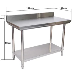 Wiltec Edelstahl Tisch Arbeitstisch Edelstahltisch mit Aufkantung 100x60x85cm für Gastro Küche Werkstatt Garten Keller mit höhenverstellbare Füßen