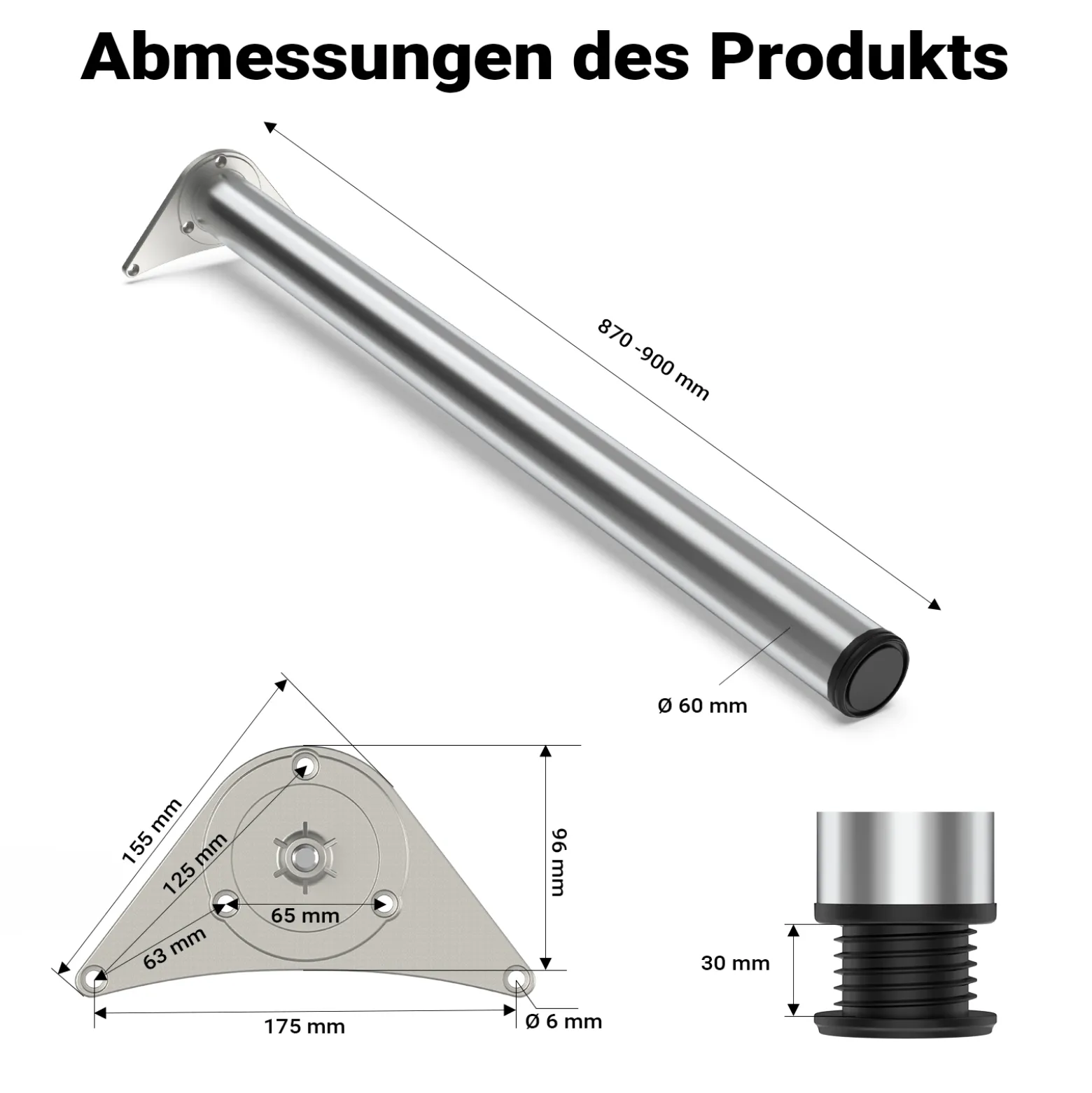 Wiltec Edelstahl Tischbein 4er Set Möbelfuss Verstellbar Ø60mm 870mm Chrom