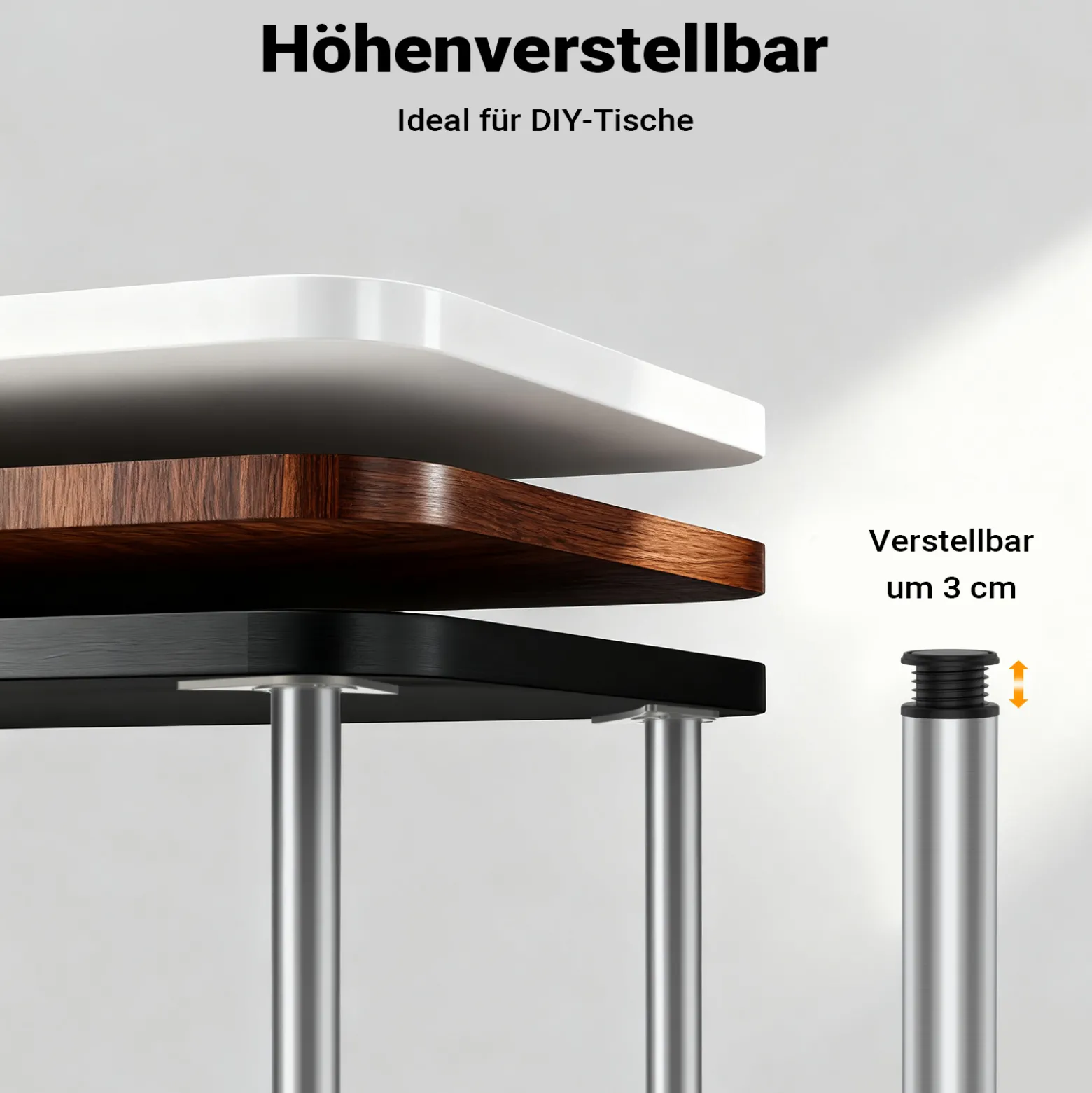 Wiltec Edelstahl Tischbein 4er Set Möbelfuss Verstellbar Ø60mm 710mm Nickel