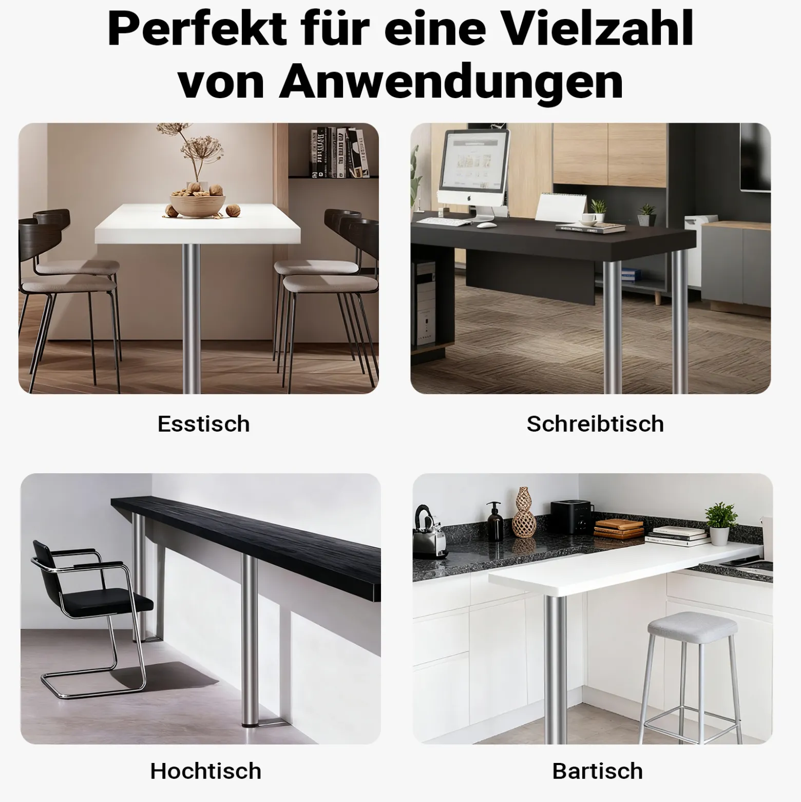 Wiltec Edelstahl Tischbein 4er Set Möbelfuss Verstellbar Ø60mm 710mm Nickel