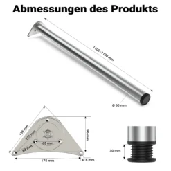 Wiltec Edelstahl Tischbein 4er Set Möbelfuss Verstellbar Ø60mm 1100mm Nickel