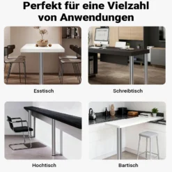 Wiltec Edelstahl Tischbein 4er Set Möbelfuss Verstellbar Ø60mm 1100mm Nickel