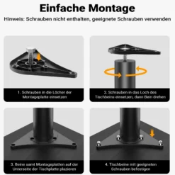 Wiltec Edelstahl Tischbein Set, schwarz, 4 Möbelfüße Ø 60 mm und mit verstellbarer Länge 710-740 mm, bis 200 kg Tragkraft