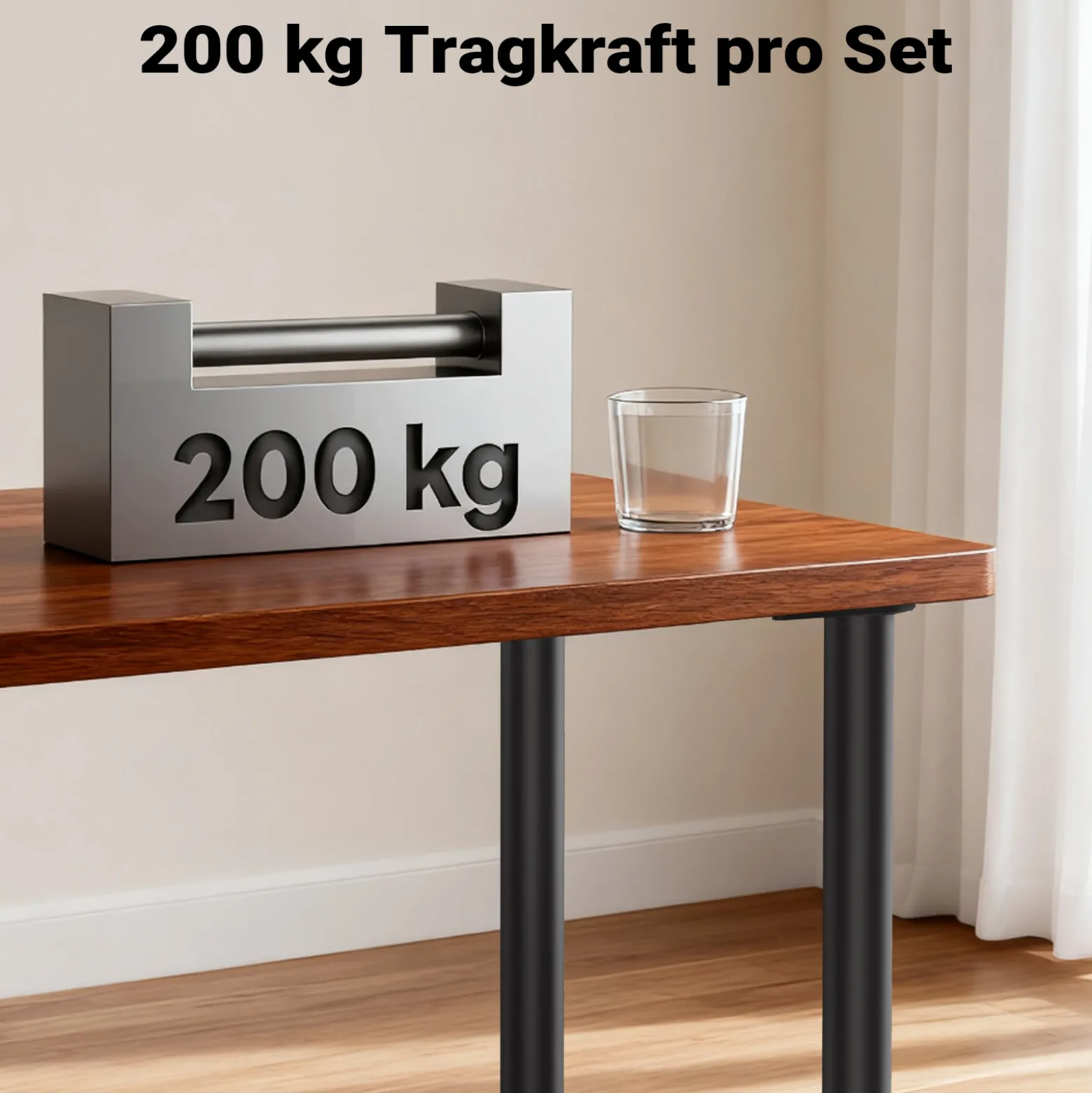 Wiltec Edelstahl Tischbein Set, schwarz, 4 Möbelfüße Ø 60 mm und mit verstellbarer Länge 710-740 mm, bis 200 kg Tragkraft