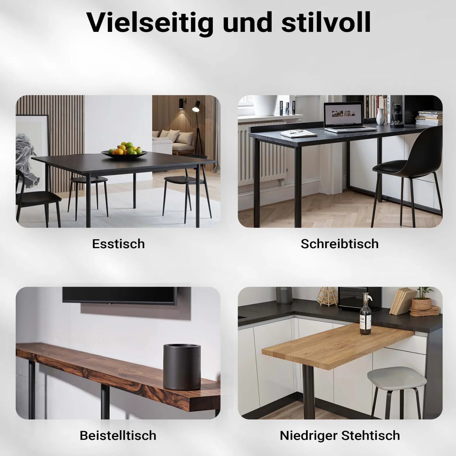 Wiltec Edelstahl Tischbein Set, schwarz, 4 Möbelfüße Ø 60 mm und mit verstellbarer Länge 870-900 mm, bis 200 kg Tragkraft