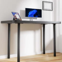 Wiltec Edelstahl Tischbein Set, schwarz, 4 Möbelfüße Ø 60 mm und mit verstellbarer Länge 870-900 mm, bis 200 kg Tragkraft