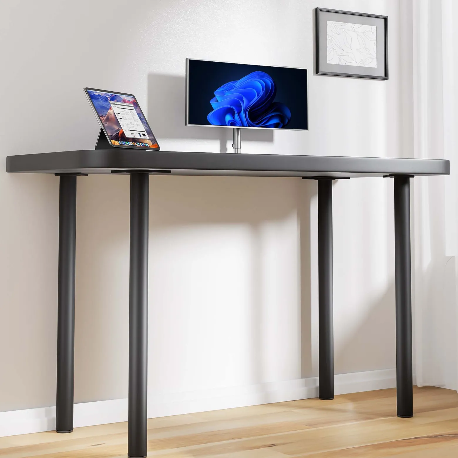 Wiltec Edelstahl Tischbein Set, schwarz, 4 Möbelfüße Ø 60 mm und mit verstellbarer Länge 870-900 mm, bis 200 kg Tragkraft