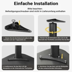Wiltec Edelstahl Tischbein Set, schwarz, 4 Möbelfüße Ø 60 mm und mit verstellbarer Länge 870-900 mm, bis 200 kg Tragkraft