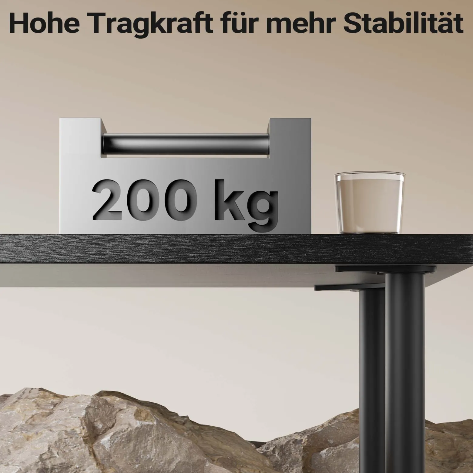 Wiltec Edelstahl Tischbein Set, schwarz, 4 Möbelfüße Ø 60 mm und mit verstellbarer Länge 870-900 mm, bis 200 kg Tragkraft