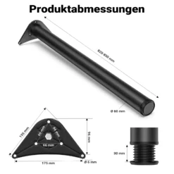 Wiltec Edelstahl Tischbein Set, schwarz, 4 Möbelfüße Ø 60 mm und mit verstellbarer Länge 820-850 mm, bis 200 kg Tragkraft