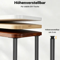 Wiltec Edelstahl Tischbein Set, schwarz, 4 Möbelfüße Ø 60 mm und mit verstellbarer Länge 820-850 mm, bis 200 kg Tragkraft
