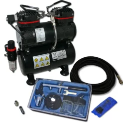 Wiltec Einsteiger Airbrush Kompressor Set AS196 mit 1 Airbrushpistole Typ 128 und umfangreichem Zubehör, 3 l Drucktank, für Modellbau, Tattoos, Nailart