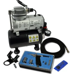 Wiltec Einsteiger Airbrush Kompressor Set AS186 mit 1 Airbrushpistole Typ 116 und umfangreichem Zubehör, 3 l Drucktank, für Modellbau, Tattoos, Nailart