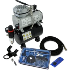 Wiltec Einsteiger Airbrush Kompressor Set AS189 mit 1 Airbrushpistole Typ 128 und umfangreichem Zubehör, 3 l Drucktank, für Modellbau, Tattoos, Nailart