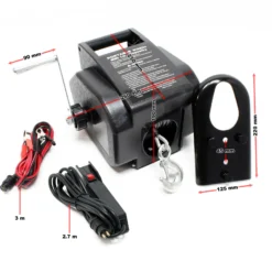 Wiltec Elektrische Seilwinde 12V 280W bis 2721kg, 1,38m/min, Motorwinde 9,2m Stahlseil, Elektroseilwinde mit Haken und Fernbedienung