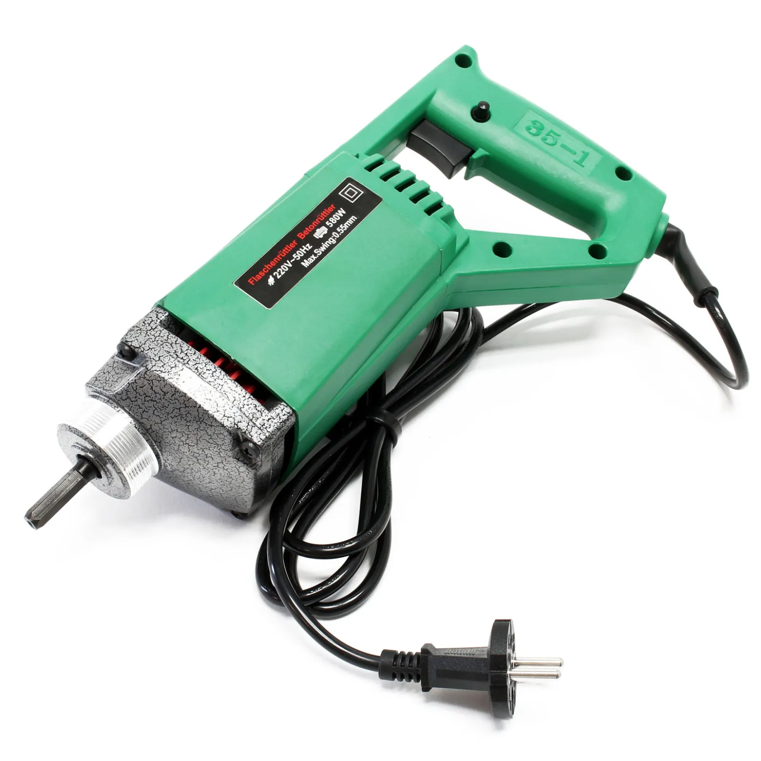 Wiltec Elektro Einhand Betonrüttler 580 W, Betonverdichter mit Ø 35 mm Rüttelflasche mit 150 cm Schlauchlänge, Flaschenrüttler mit flexibler Welle