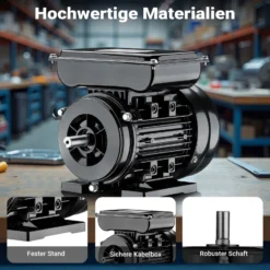 Wiltec Elektromotor 1-phasig, Elektro Motor 4-polig 0,75 kW, Einphasen Wechselstrommotor 1400 U/min, Induktionsmotor Aluminium, kompakter Motor