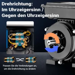 Wiltec Elektromotor 1-phasig, Elektro Motor 4-polig 1,1 kW, Einphasen Wechselstrommotor 1450 U/min, Induktionsmotor Aluminium, kompakter Motor