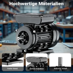Wiltec Elektromotor 1-phasig, Elektro Motor 4-polig 0,55 kW, Einphasen Wechselstrommotor 1400 U/min, Induktionsmotor Aluminium, kompakter Motor