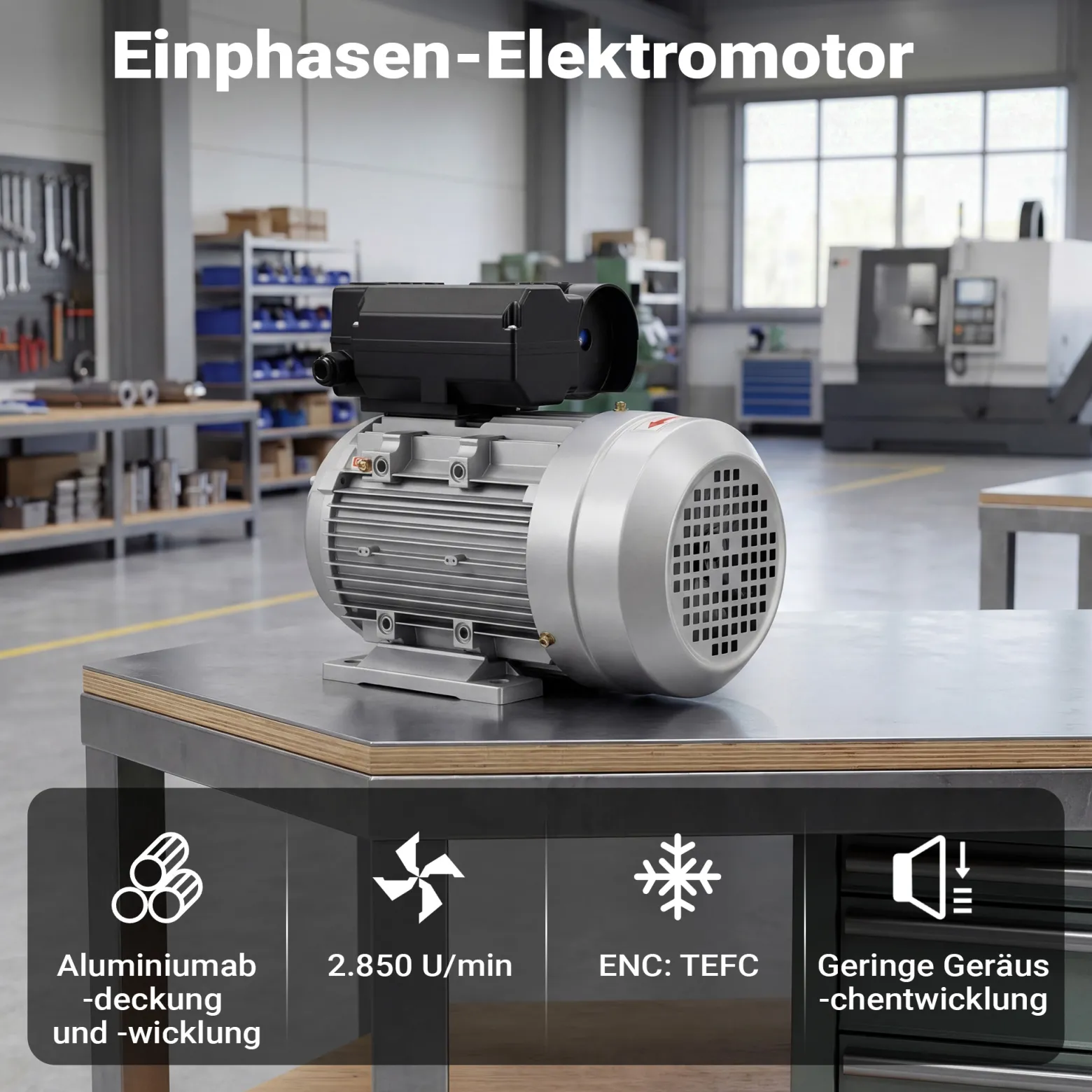Wiltec Elektromotor 230 V 2,2 kW (3 PS) 1-phasig 2-polig E-Motor mit Anlaufkondensator 2850 U/min und Aluminiumwicklung