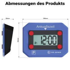 Wiltec elektronische Parkscheibe, digitale Parkuhr mit KBA-Zulassung, Parkscheibe automatisch mit Nachtmodus & SOS-Signal für Auto