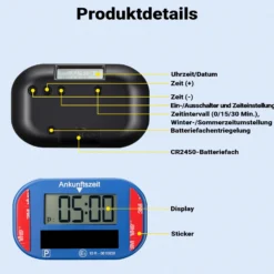 Wiltec Elektronische Parkscheibe mit Solarpanel – Digitale Parkuhr mit automatischer Zeitumschaltung und KBA-Zulassung