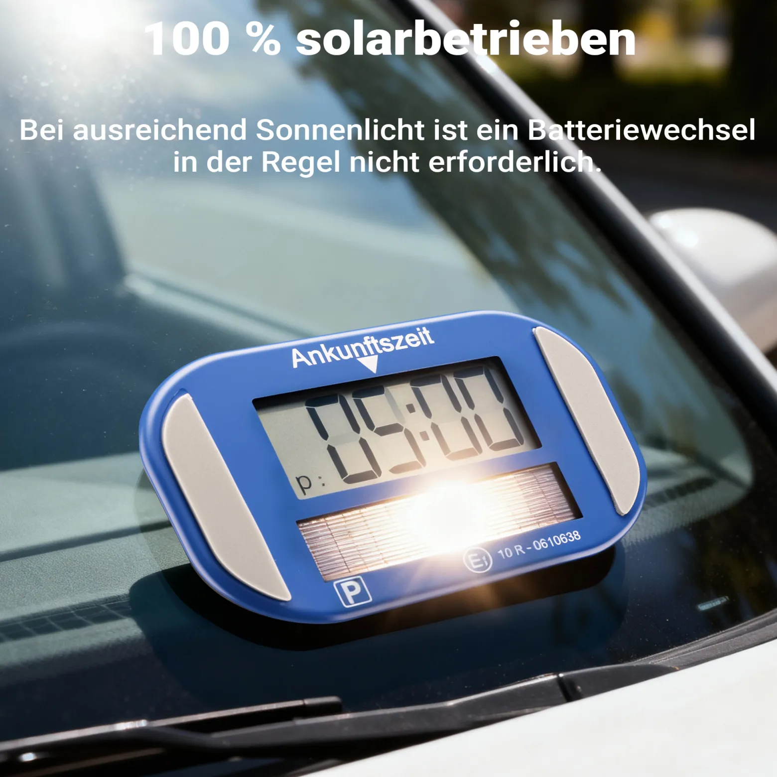 Wiltec Elektronische Parkscheibe mit Solarpanel – Digitale Parkuhr mit automatischer Zeitumschaltung und KBA-Zulassung