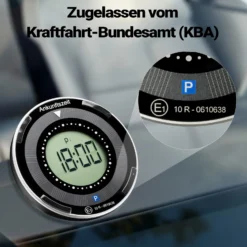 Wiltec Elektronische Parkscheibe mit Solarpanel Rund – Digitale Parkuhr mit automatischer Zeitumschaltung und KBA-Zulassung