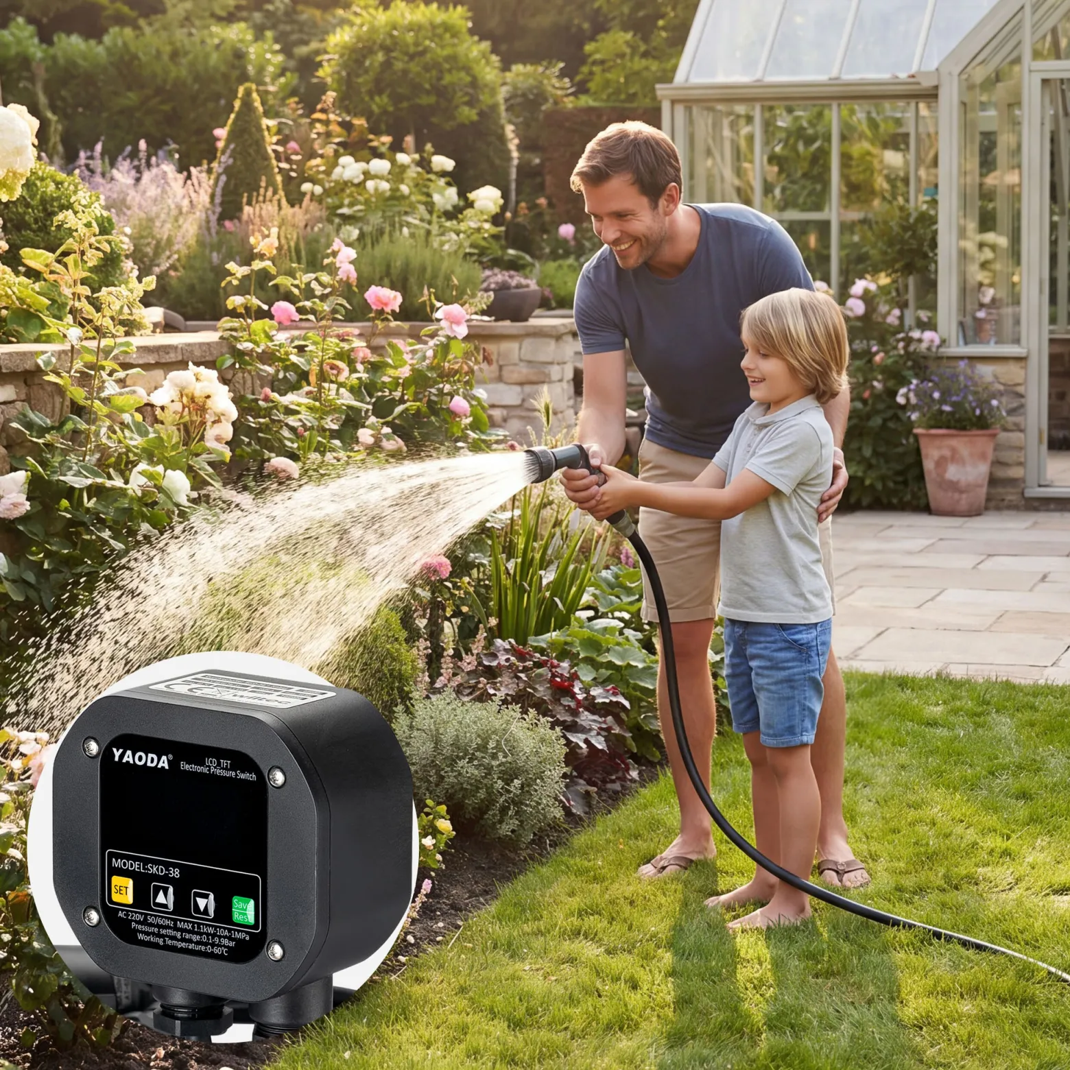 Wiltec elektronischer Druckschalter für Hauswasserwerk, Gartenpumpe, Wasserdruckschalter automatischer Start/Stopp, Wassermangelsicherung, Drucksensor