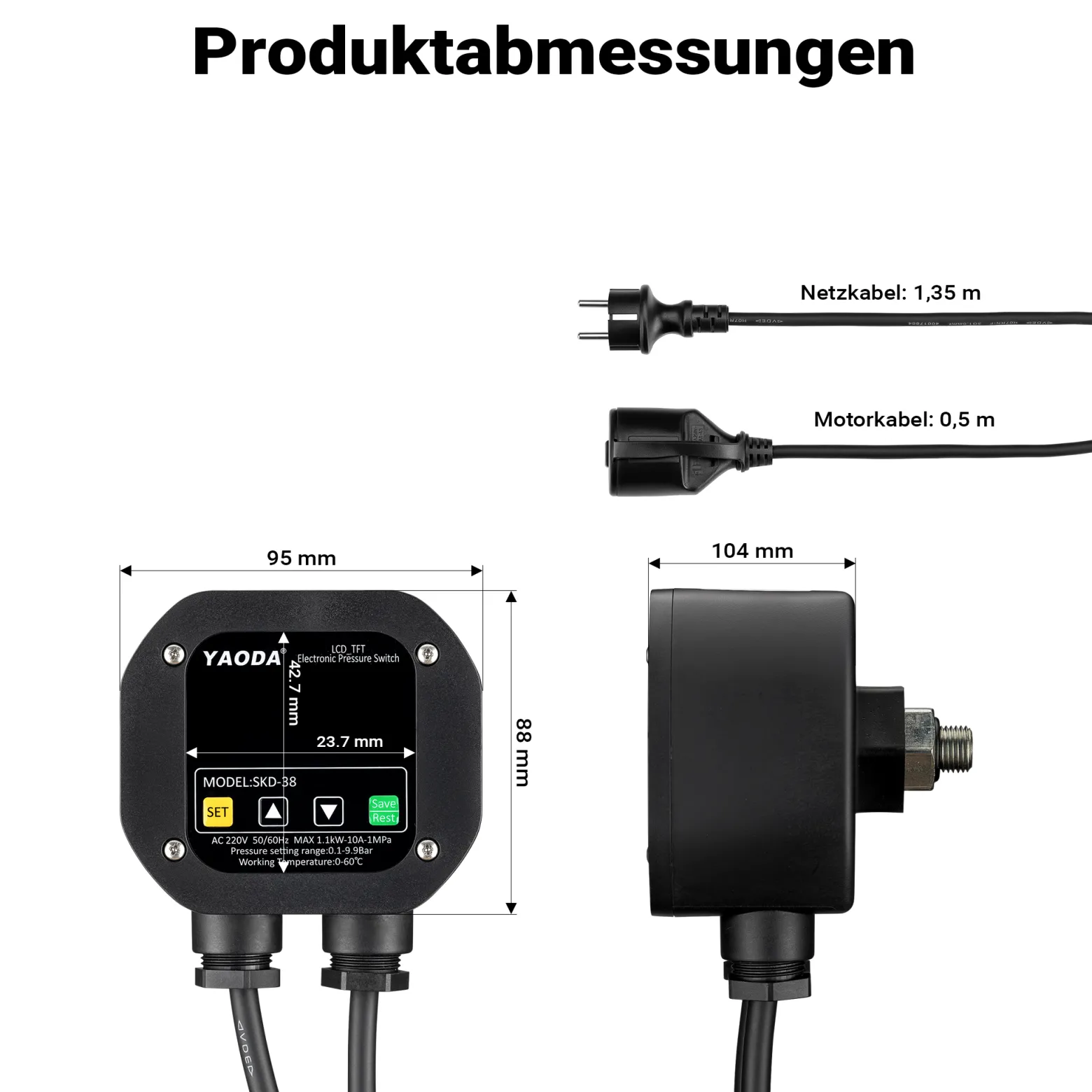 Wiltec elektronischer Druckschalter für Hauswasserwerk, Gartenpumpe, Wasserdruckschalter automatischer Start/Stopp, Wassermangelsicherung, Drucksensor