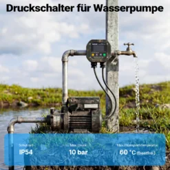 Wiltec elektronischer Druckschalter für Hauswasserwerk, Gartenpumpe, Wasserdruckschalter automatischer Start/Stopp, Wassermangelsicherung, Drucksensor