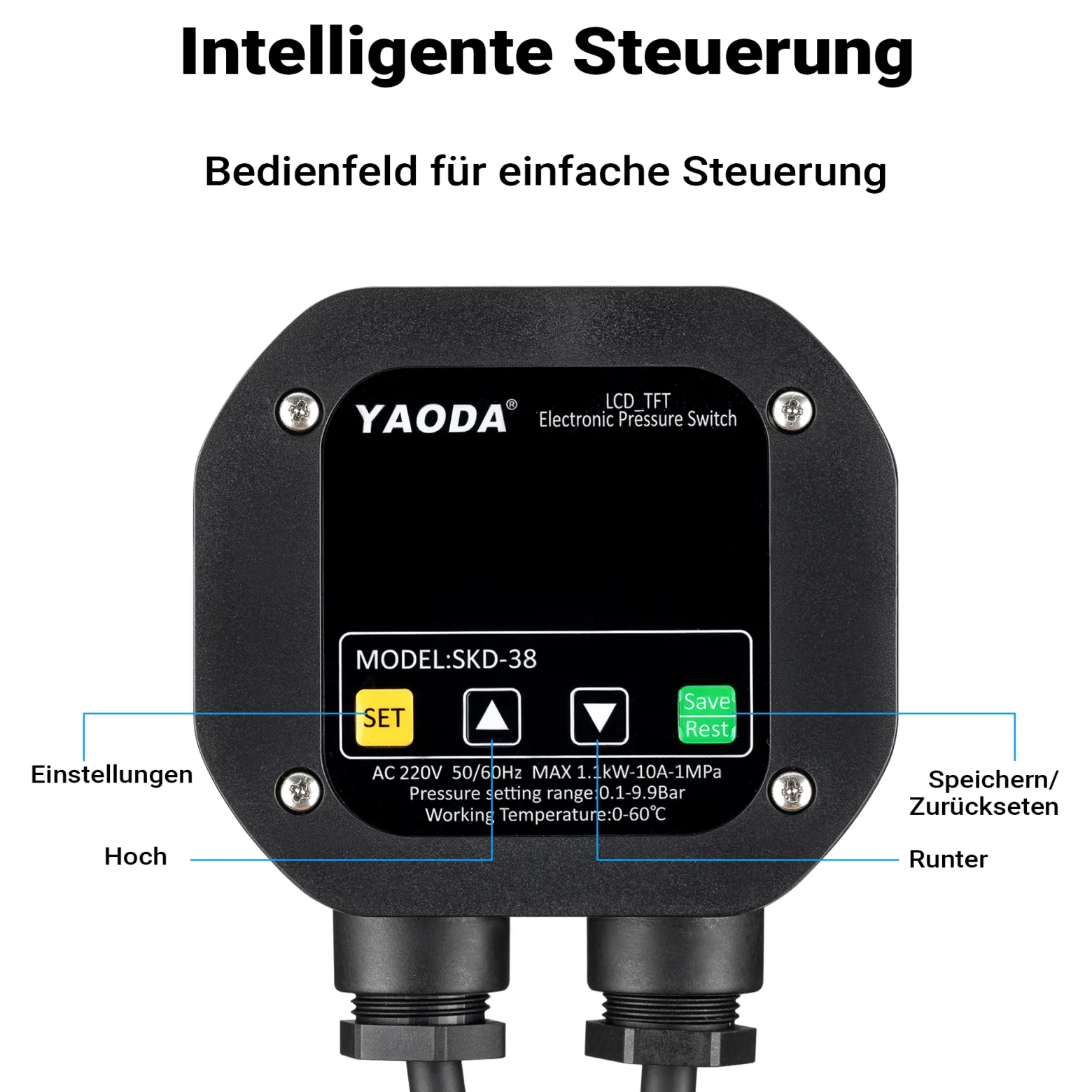 Wiltec elektronischer Druckschalter für Hauswasserwerk, Gartenpumpe, Wasserdruckschalter automatischer Start/Stopp, Wassermangelsicherung, Drucksensor