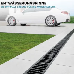 Wiltec Entwässerungsrinne 1 m mit Abdeckrost aus Gusseisen – 12,5 t Traglast – Ablaufrinne für Abwasser und Regenwasser – Abwasserrinne