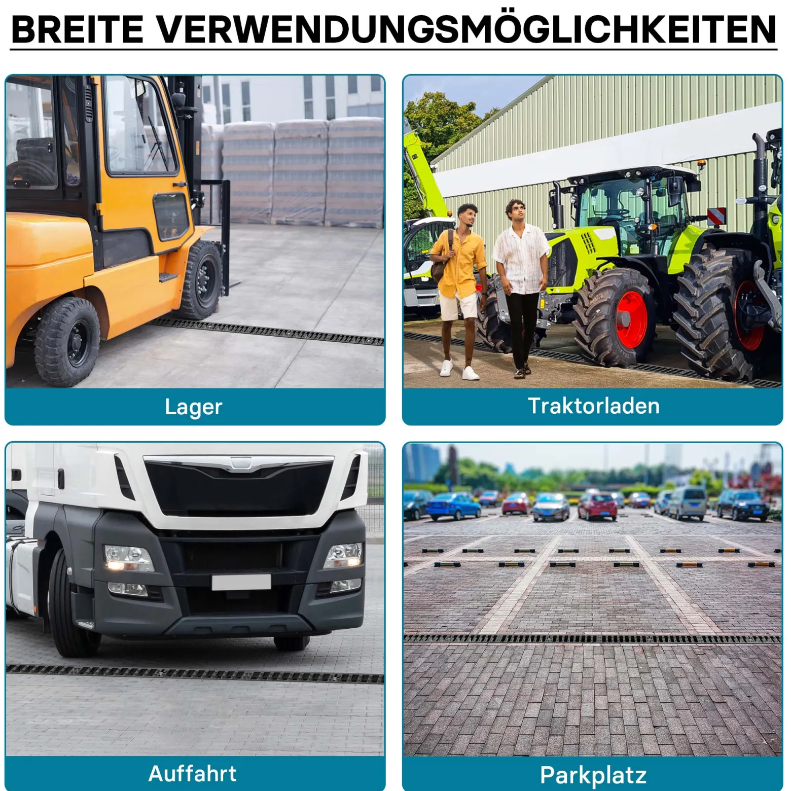 Wiltec Entwässerungsrinne 1 m mit Abdeckrost aus Gusseisen – 25 t Traglast – Ablaufrinne für Abwasser und Regenwasser – Abwasserrinne