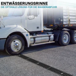 Wiltec Entwässerungsrinne 1 m mit Abdeckrost aus Gusseisen – 25 t Traglast – Ablaufrinne für Abwasser und Regenwasser – Abwasserrinne