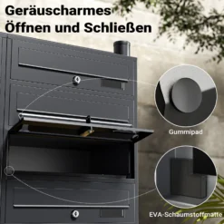 Wiltec 10er Briefkastenanlage Anthrazit 945 x 270 x 1500 mm, Standbriefkasten mit 2x5 Fächern, Schlüssel und Namensschild, Briefkasten Postkasten mit Ständer