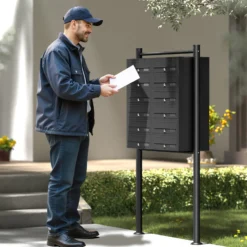 Wiltec 12er Briefkastenanlage schwarz 945 x 270 x 1500 mm, Standbriefkasten mit 2x6 Fächern, Schlüssel und Namensschild, Briefkasten Postkasten mit Ständer