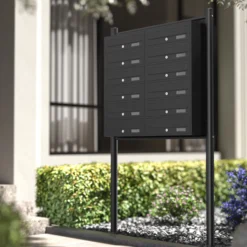 Wiltec 12er Briefkastenanlage schwarz 945 x 270 x 1500 mm, Standbriefkasten mit 2x6 Fächern, Schlüssel und Namensschild, Briefkasten Postkasten mit Ständer