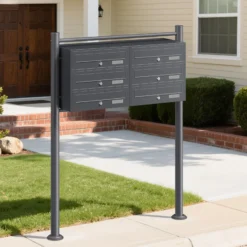 Wiltec 6er Briefkastenanlage Anthrazit 945 x 270 x 1200 mm, Standbriefkasten mit 2x3 Fächern, Schlüssel und Namensschild, Briefkasten Postkasten mit Ständer