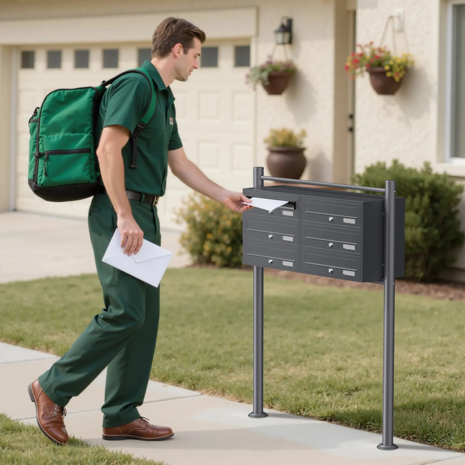 Wiltec 6er Briefkastenanlage Anthrazit 945 x 270 x 1200 mm, Standbriefkasten mit 2x3 Fächern, Schlüssel und Namensschild, Briefkasten Postkasten mit Ständer