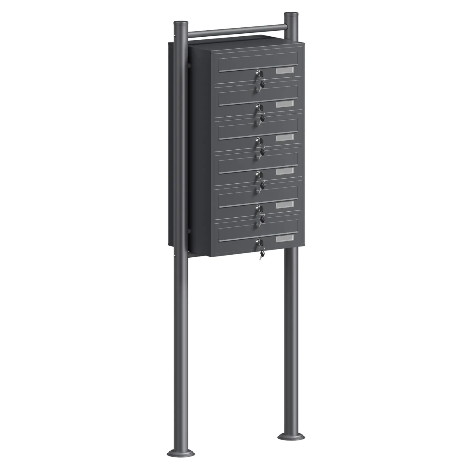 Wiltec 6er Briefkastenanlage Anthrazit 556 x 270 x 1500 mm, Standbriefkasten mit 6 Fächern, Schlüssel und Namensschild, Briefkasten Postkasten mit Ständer