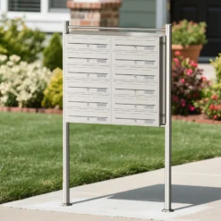 Wiltec 12er Briefkastenanlage Edelstahl 945 x 270 x 1500 mm, Standbriefkasten mit 2x6 Fächern, Schlüssel und Namensschild, Briefkasten Postkasten mit Ständer
