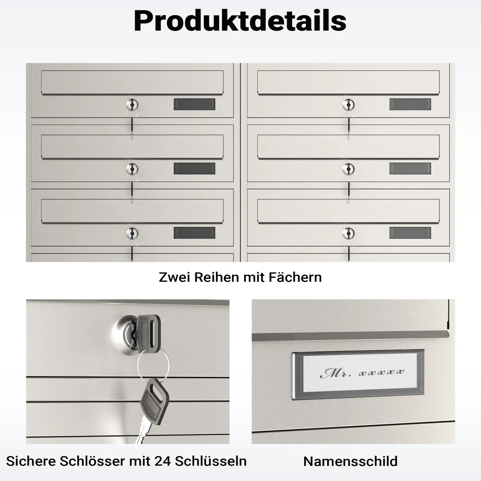 Wiltec 12er Briefkastenanlage Edelstahl 945 x 270 x 1500 mm, Standbriefkasten mit 2x6 Fächern, Schlüssel und Namensschild, Briefkasten Postkasten mit Ständer